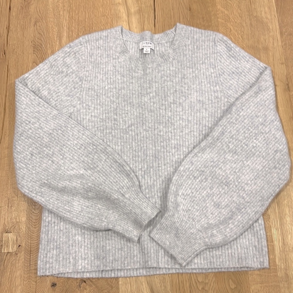 J. Crew Gray Ribbed Crew Neck Sweater